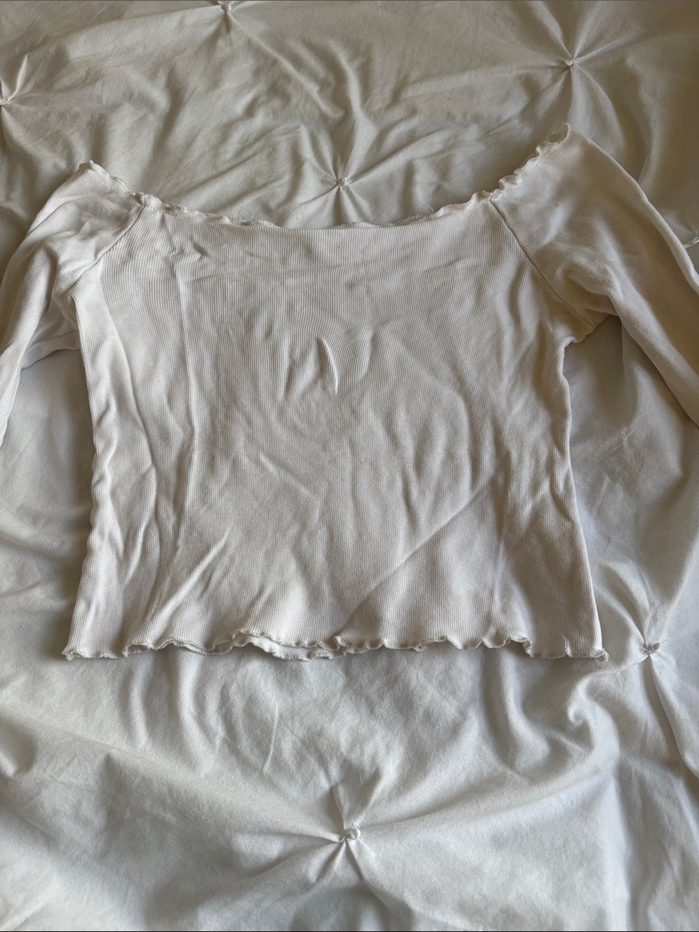 Brandy Melville Cream Off-Shoulder Long Sleeve Top